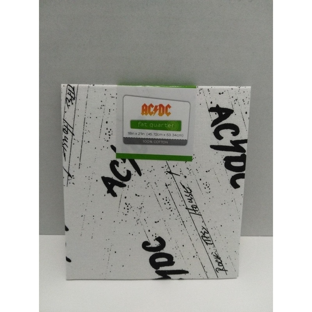 AC/DC Sketch Logo Fat Quarter 18"‎ x 21" White Cotton Quilting Fabric FQ